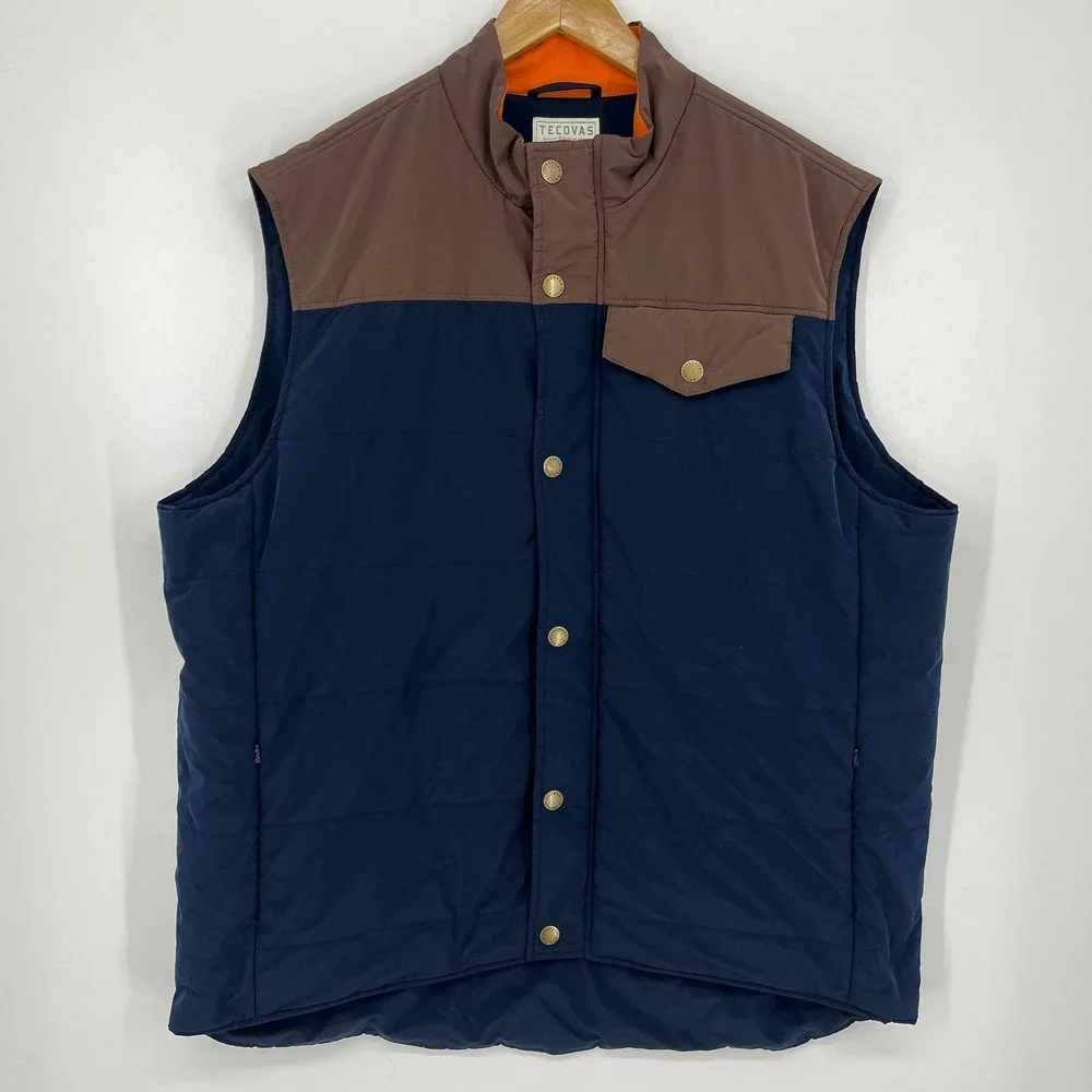 Tecovas Mens Quilted Western Vest Navy Brown Primaloft Size XL Full Zip